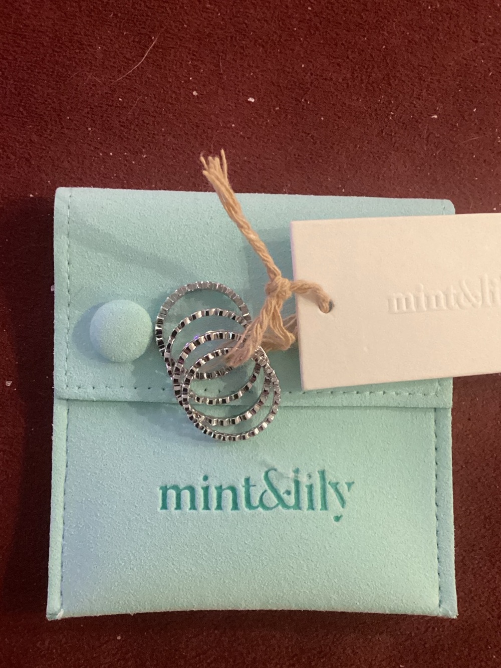 mint&lily Silver Textured  stackable rings . Set   Size 6